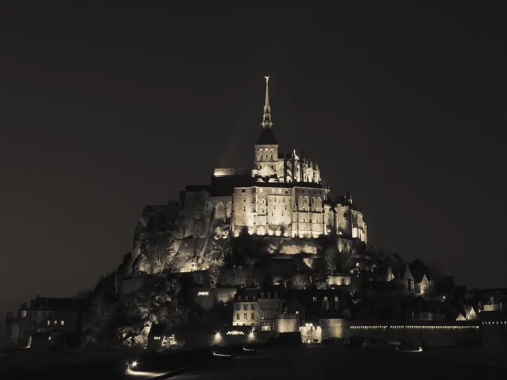 Mont-Saint-Michel in Normandy, France, lit at night